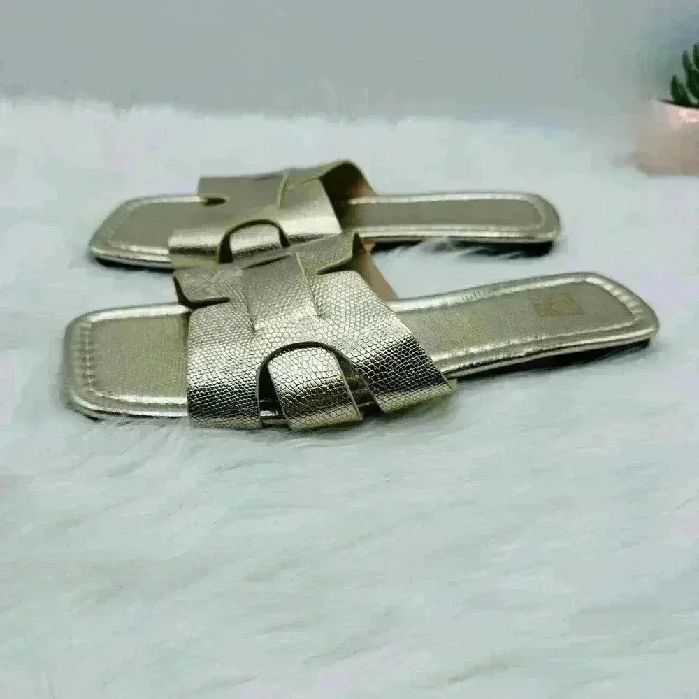 Women Gold Faux Snakeskin Embossed Slides size 7 - Picture 3 of 7